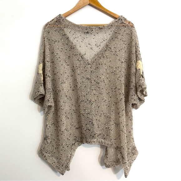 Vintage Open Knit Oatmeal Beige Boho Indie Hipster Big Button Cardigan Sweater - Picture 7 of 8